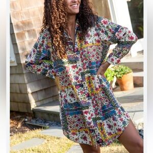 Natural Life Georgia patchwork floral button down shirt dress long line tunic